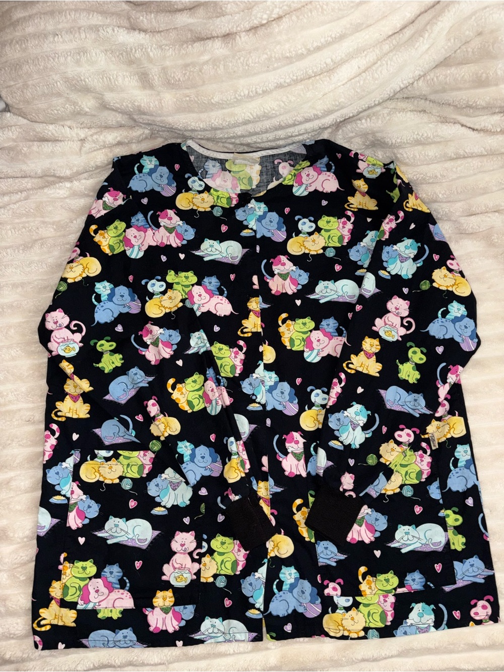 Tafford Cat Print Warm-Up Scrub Jacket – Size L